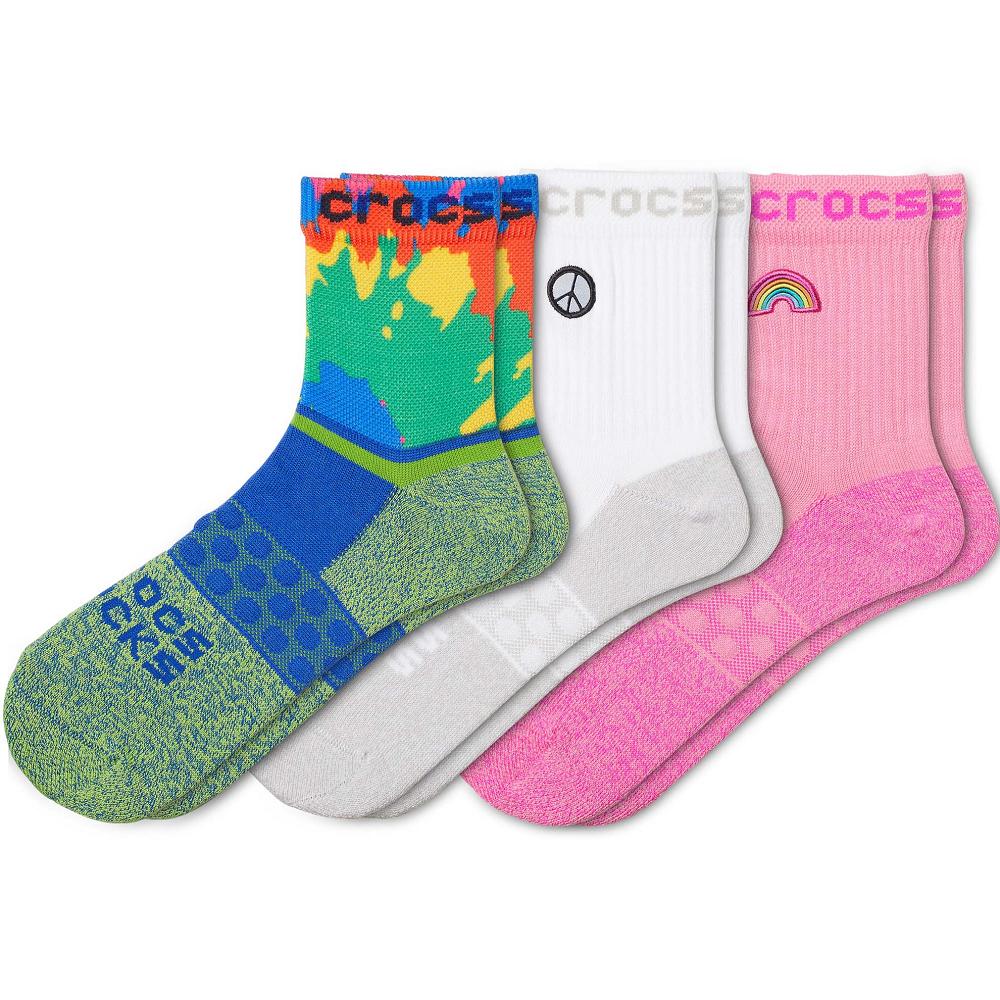 Pink Women's Crocs Adult Quarter Graphic 3-Pack Socks | NZ 1634CTVE